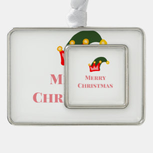 Green red hat merry Christmas add name text name Silver Plated Framed Ornament