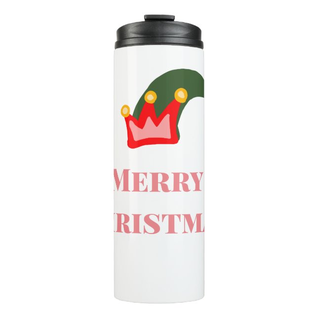 Green red hat merry Christmas add name text name Thermal Tumbler (Front)