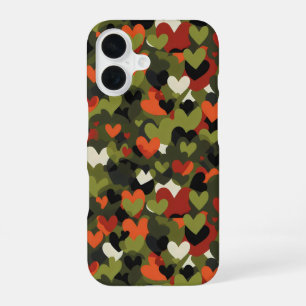 Green Red Heart Pattern iPhone 16 Case