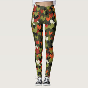 Green Red Heart Pattern Leggings