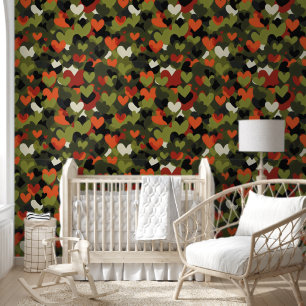 Green Red Heart Pattern Wallpaper
