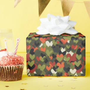 Green Red Heart Pattern Wrapping Paper