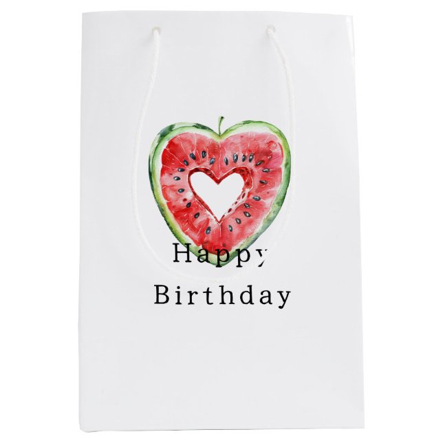 Green Red Heart Watermelon Birthday Medium Gift Bag (Front)