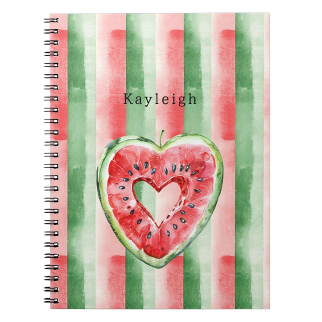 Green Red Heart Watermelon  Notebook (Front)