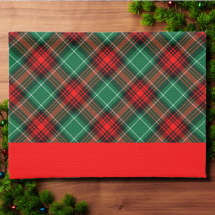 Green Red Holiday Plaid Red Borders Kitchen Towel