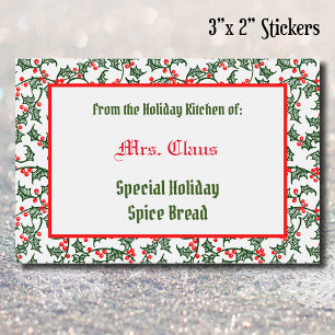 Green Red Holly From the Holiday Kitchen of Baking Food Label