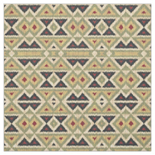 Green Red Ivory Ochre Ethnic Look Fabric