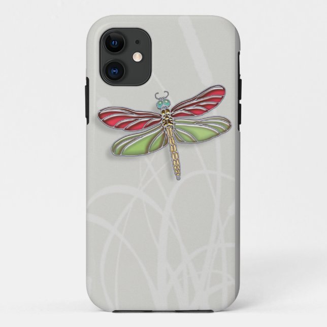 Green & Red Jewelled Dragonfly Case-Mate iPhone Case (Back)