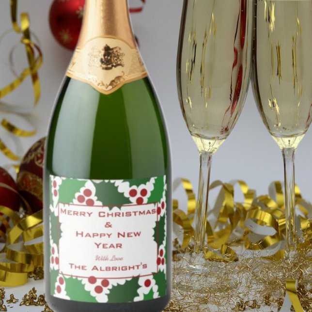 Green & Red Jolly Holly Sparkling Wine Label (Creator Uploaded)