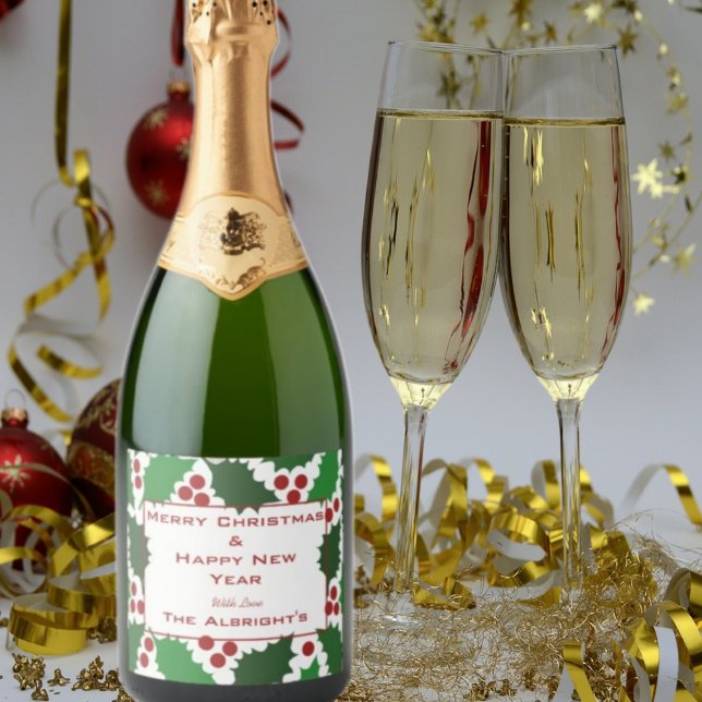 Green & Red Jolly Holly Sparkling Wine Label (Creator Uploaded)