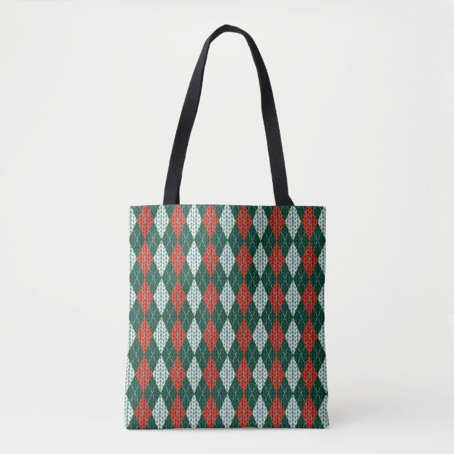 Green & Red Knit-Look All-Over-Print Tote Bag (Front)