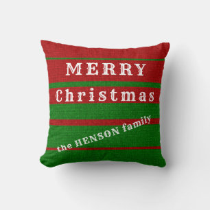 Green Red Knitting Merry Christmas Family Holiday Cushion