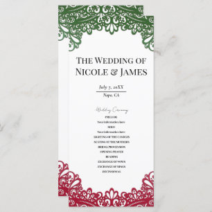 Green & Red Lace Elegant Fiesta Wedding Program