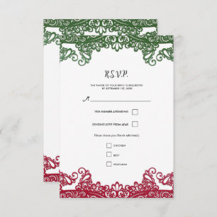 Green & Red Lace Elegant Fiesta Wedding RSVP