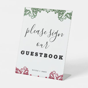 Green & Red Lace Fiesta Wedding Guestbook Sign