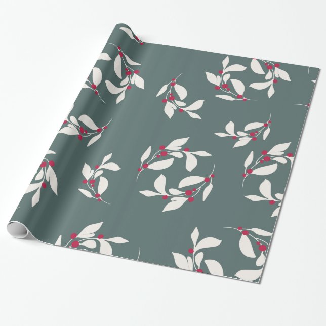 Green/Red Leaf Christmas Wrapping Paper (Unrolled)