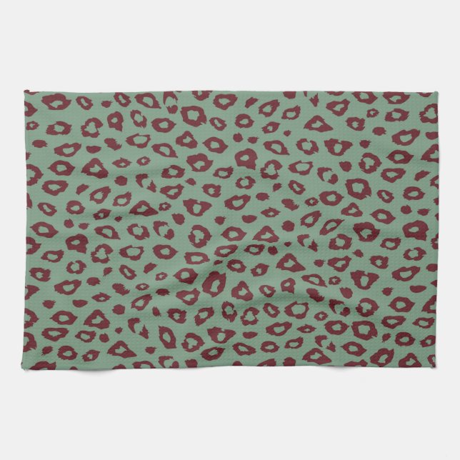 Green Red Leopard Print Tea Towel (Horizontal)