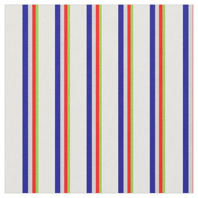 Green, Red, Light Grey, Dark Blue & White Lines Fabric (Close Up)