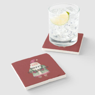 Green Red Merry Christmas Santa Stone Coaster