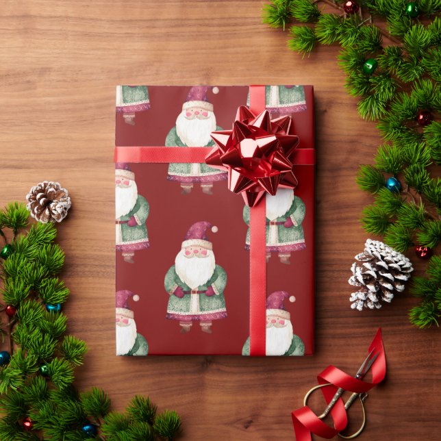 Green Red Merry Christmas Santa Wrapping Paper (Holiday Gift)