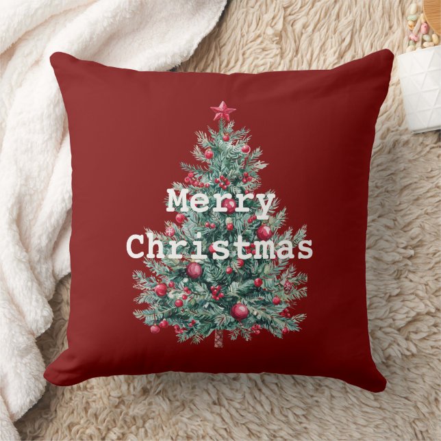Green Red Merry Christmas Tree Santa (on back) Cushion (Blanket)