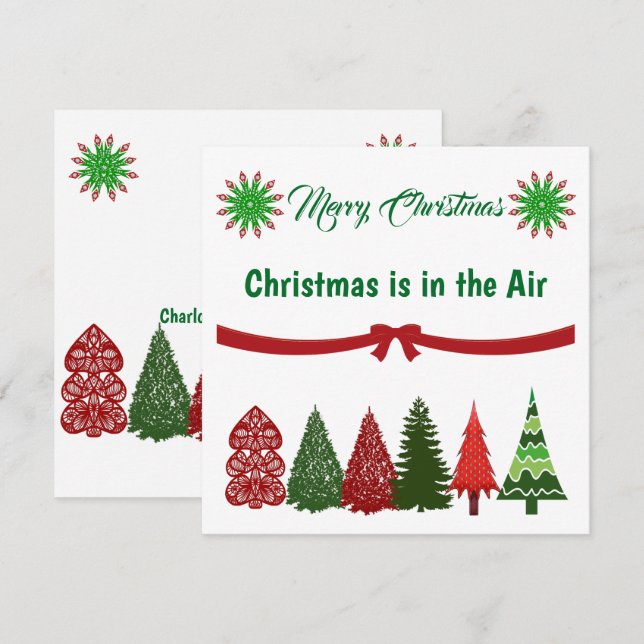 Green & Red Merry Christmas Trees Holiday Card (Front/Back)