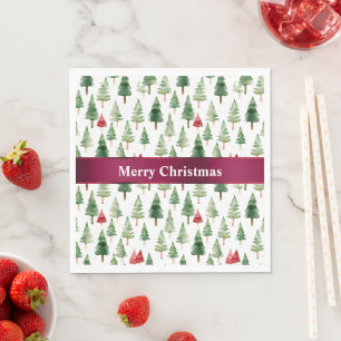 Green Red Merry Christmas Trees  Napkin