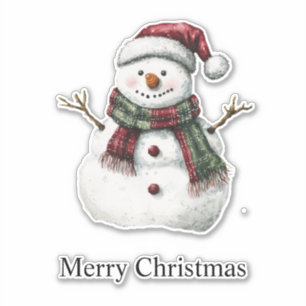 Green Red Merry Christmas Trees Snowman