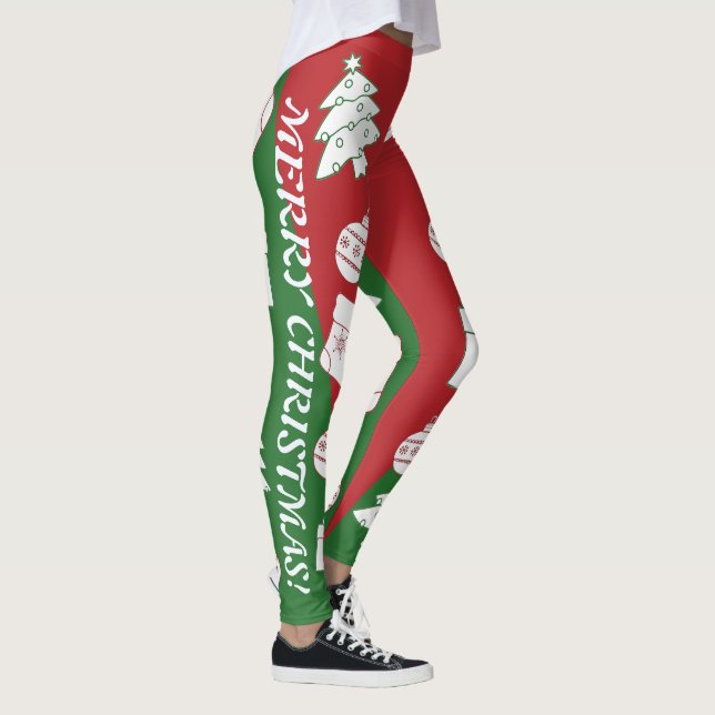 Green & Red Merry Christmas Women's Leggings (Right)