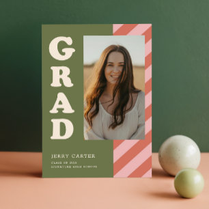Green Red Minimal Grad Photo Graduation Thank You Postcard