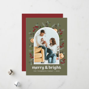 Green Red Mod Arch Frame Family Photo Christmas Holiday Card