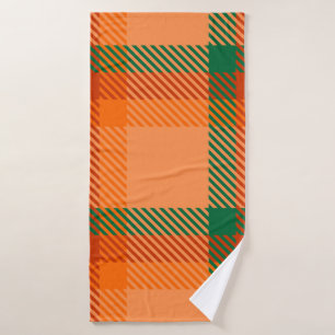 Green, Red, Orange and Beige Tartan Plaid Scottish Bath Towel