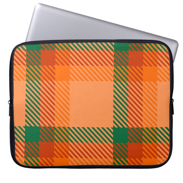 Green, Red, Orange and Beige Tartan Plaid Scottish Laptop Sleeve (Front)