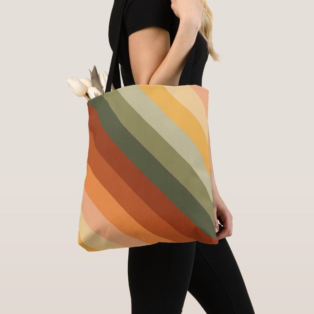 GREEN RED ORANGE YELLOW DIAGONAL STRIPES TOTE BAG (Close Up)