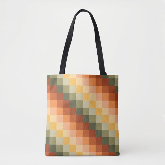 GREEN RED ORANGE YELLOW GEOMETRIC PATTERNS TOTE BAG (Front)