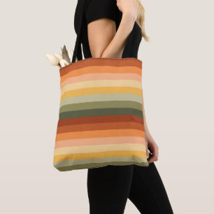 GREEN RED ORANGE YELLOW HORIZONTAL STRIPES TOTE BAG