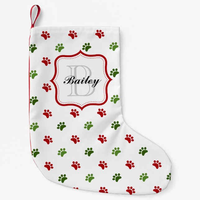 Green Red Personalised Pet Name Christmas Small Christmas Stocking (Front)