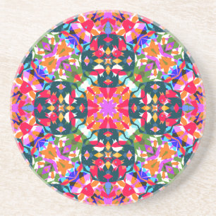 Green Red Pink Christmas Jolly Colourful Pattern Coaster