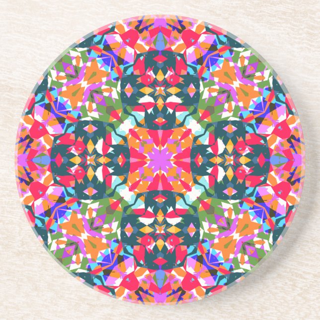 Green Red Pink Christmas Jolly Colourful Pattern Coaster (Front)
