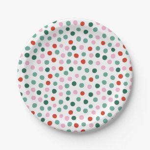 Green Red Pink Kids Dots Christmas Paper Plate