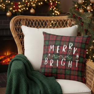 Green Red Plaid Christmas Decorative Throw Pillow