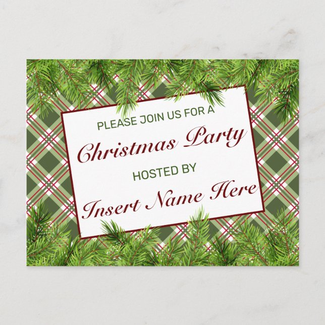 Green Red Plaid Christmas Party Inviting Postcard (Front)