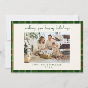 Green Red Plaid Custom Photo Christmas  Holiday Card