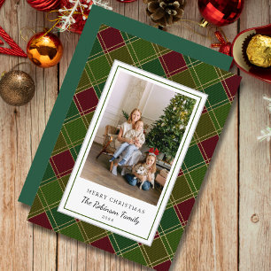 Green Red Plaid Frame Merry Christmas Holiday Card