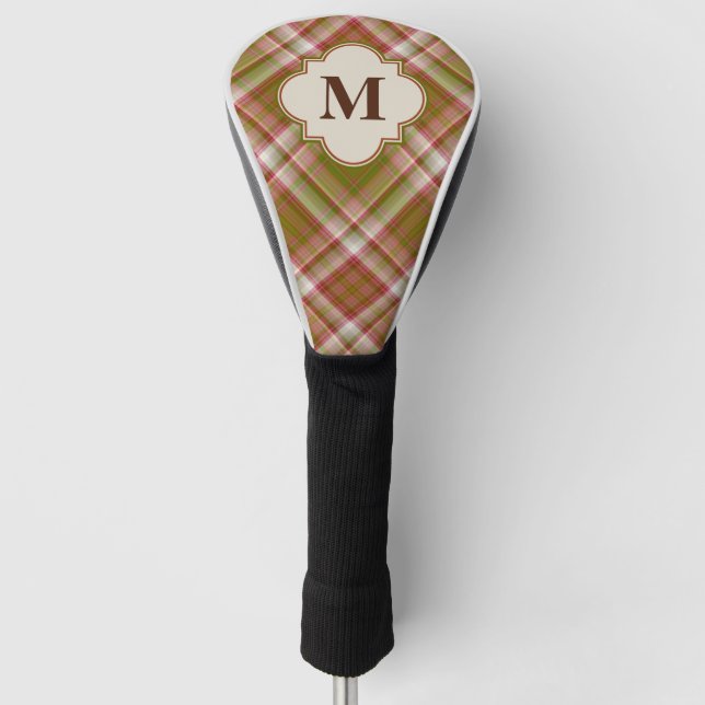 Green Red Plaid Monogram Golf Head Cover (Front)
