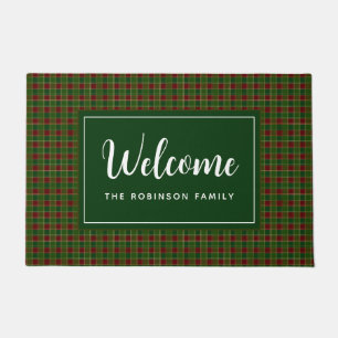 Green Red Plaid Personalised Monogram Welcome Doormat