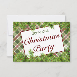 Green Red Plaid & Pine Branch Christmas Party RSVP Card