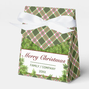 Green Red Plaid & Pine Merry Christmas Fnowflake Favour Box