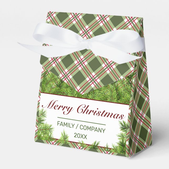 Green Red Plaid & Pine Merry Christmas Fnowflake Favour Box (Front Side)