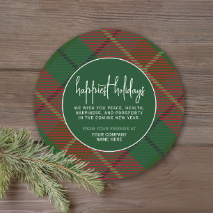 Green Red Plaid with Corporate Greeting Business Holiday Card